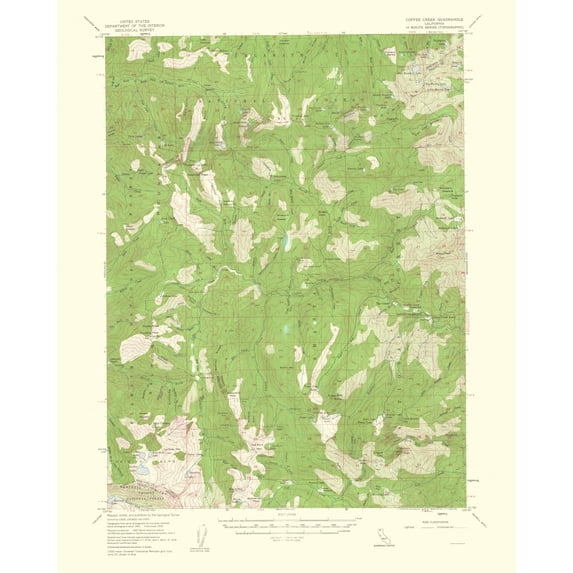 Topographical Map - Coffee Creek California Quad - USGS 1960 - Vintage Wall Art