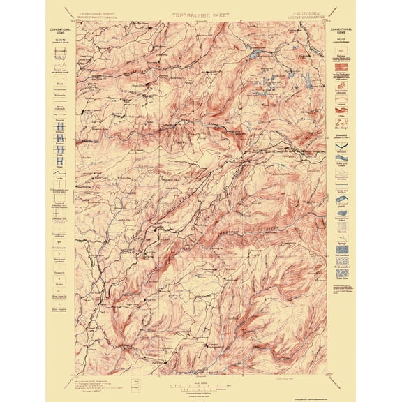 Topographical Map - Colfax California Quad - USGS 1898 - 23 x 29.77 - Vintage Wall Art