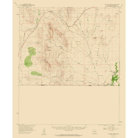 Topographical Map - College Peaks Arizona Quad - USGS 1958 - 23 x 28.09 - Vintage Wall Art
