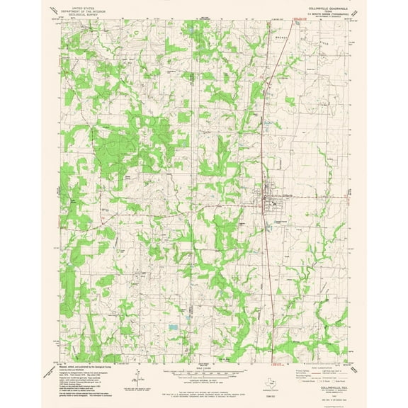 Topographical Map - Collinsville Texas Quad - USGS 1982 - 23 x 28.80 - Vintage Wall Art