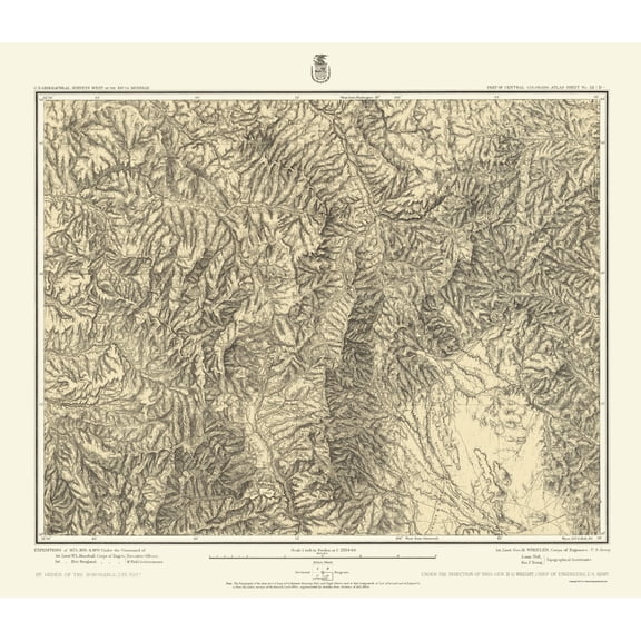 Topographical Map - Colorado Central Sheet - US Army 1879 - Vintage Wall Art