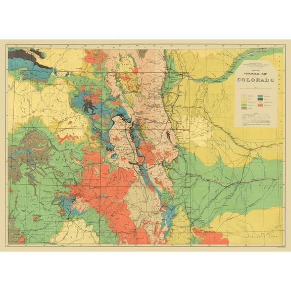 Topographical Map - Colorado Geological - USGS 1881 - Vintage Wall Art