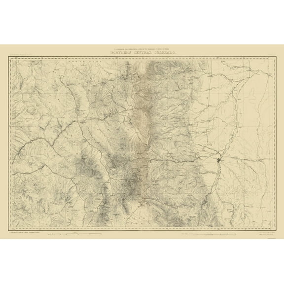 Topographical Map - Colorado North Central Sheet - USGS 1881 - 23 x 33.49 - Vintage Wall Art
