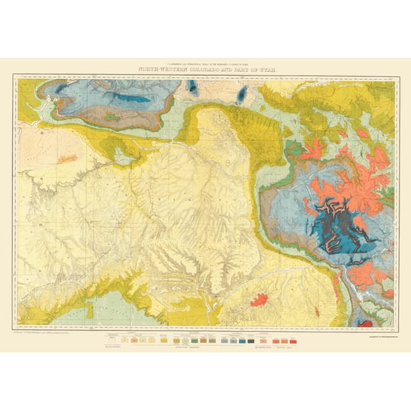 Topographical Map - Colorado Northwest Utah Economic - USGS 1881 - Vintage Wall Art