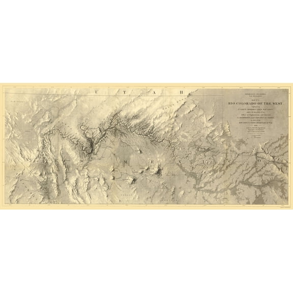 Topographical Map - Colorado River New Mexico No 2 - Floyd 1858 - 23 x 53.10 - Vintage Wall Art