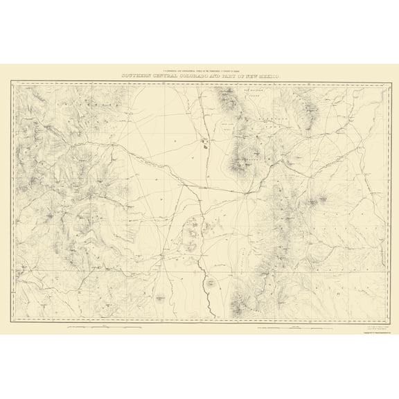 Topographical Map - Colorado South Central New Mexico - USGS 1881 - Vintage Wall Art