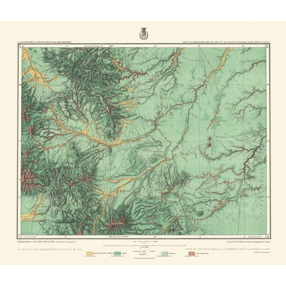 Topographical Map - Colorado South Land Classification Sheet - US Army 1878 - Vintage Wall Art