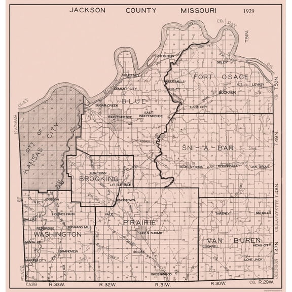 Historic County Map - Jackson County Missouri - 1929 - Vintage Wall Art