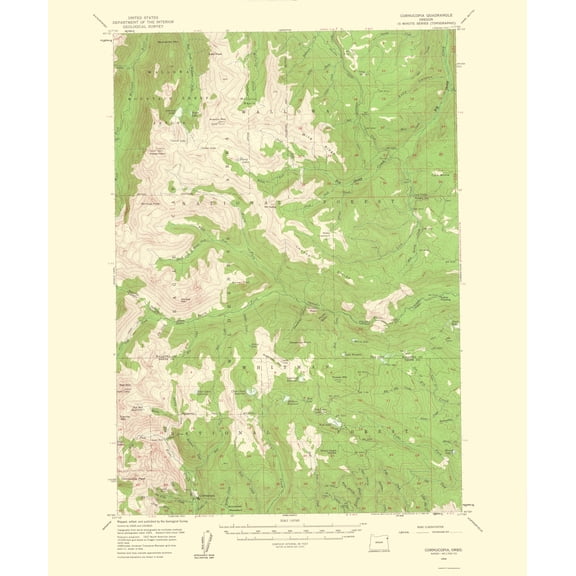 Topographical Map - Cornucopia Oregon Quad - USGS 1961 - Vintage Wall Art