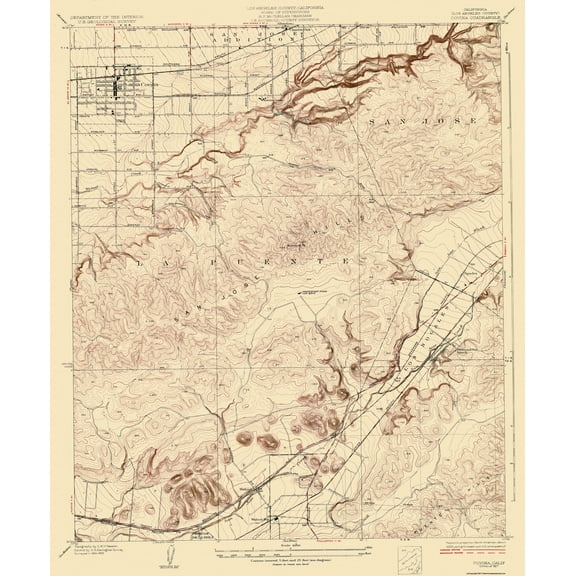 Topographical Map - Covina California Quad - USGS 1927 - 23 x 27.88 - Vintage Wall Art