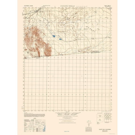 Topographical Map - Coyote Wells Sheet - US Army 1944 - Vintage Wall Art