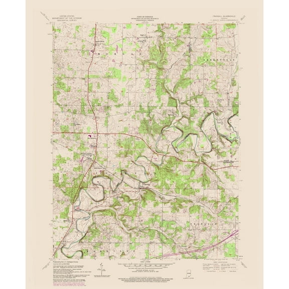 Topographical Map - Crandall Indiana Quad - USGS 1954 - 23 x 27.95 - Vintage Wall Art