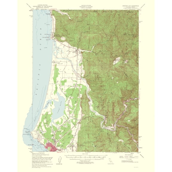 Topographical Map - Crescent City California Oregon Quad - USGS 1962 - Vintage Wall Art