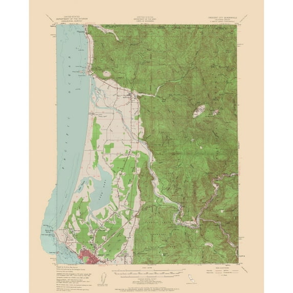 Topographical Map - Crescent City California Quad - USGS 1952 - 23 x 28.67 - Vintage Wall Art