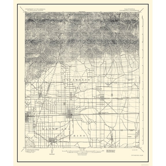 Topographical Map - Cucamonga California Quad - USGS 1932 - 23 x 27.41 - Vintage Wall Art