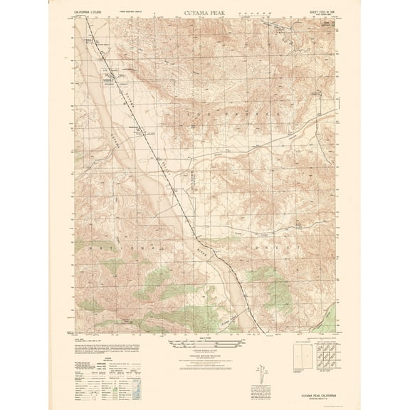 Topographical Map - Cuyama Peak Sheet - US Army 1943 - 23 x 30.17 - Vintage Wall Art