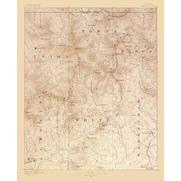 Topographical Map - Dahlonega Sheet Georgia - USGS 1886 - Vintage Wall Art