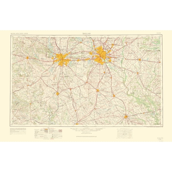Topographical Map - Dallas Texas Quad - USGS 1963 - Vintage Wall Art