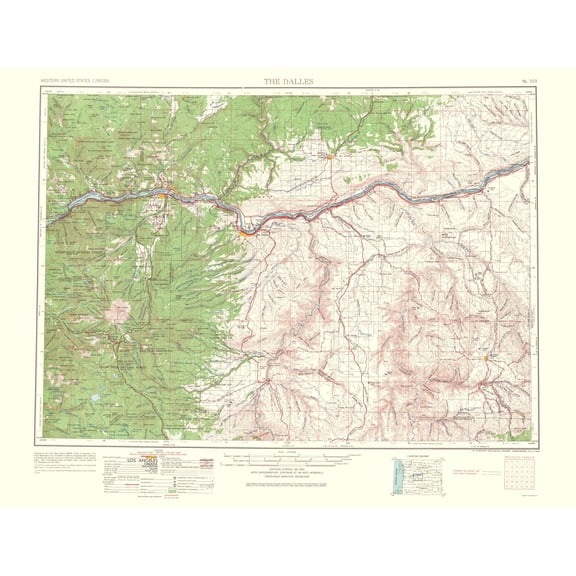 Topographical Map - Dalles Oregon Quad - USGS 1965 - 23 x 30.00 - Vintage Wall Art