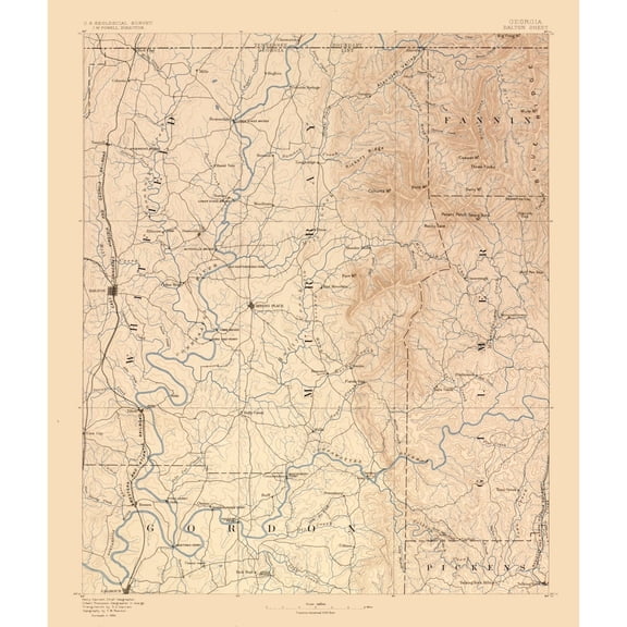 Topographical Map - Dalton Sheet Georgia - USGS 1886 - Vintage Wall Art
