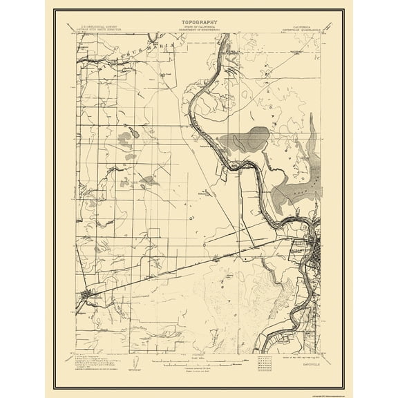 Topographical Map - Davisville California Quad - USGS 1907 - 23 x 29.65 - Vintage Wall Art