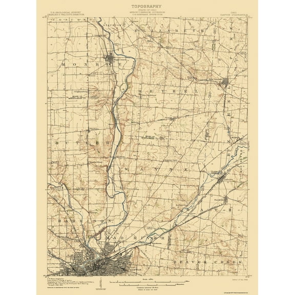 Topographical Map - Dayton Ohio Quad - USGS 1906 - 23 x 30.57 - Vintage Wall Art