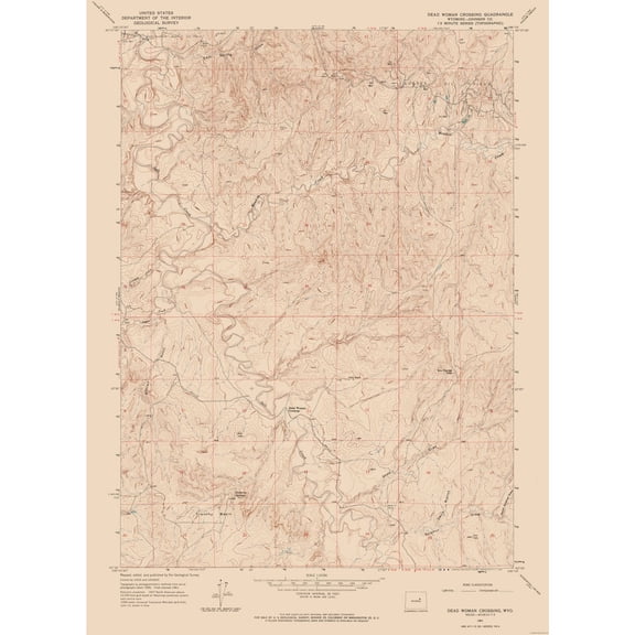 Topographical Map - Dead Woman Crossing Wyoming Quad - USGS 1961 - Vintage Wall Art