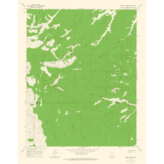 Topographical Map - Death Ridge Utah Quad - USGS 1964 - Vintage Wall Art