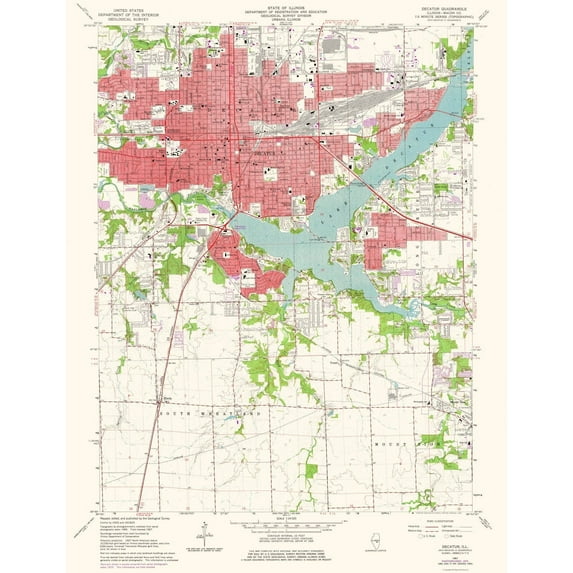 Topographical Map - Decatur Illinois Quad - USGS 1975 - Vintage Wall Art
