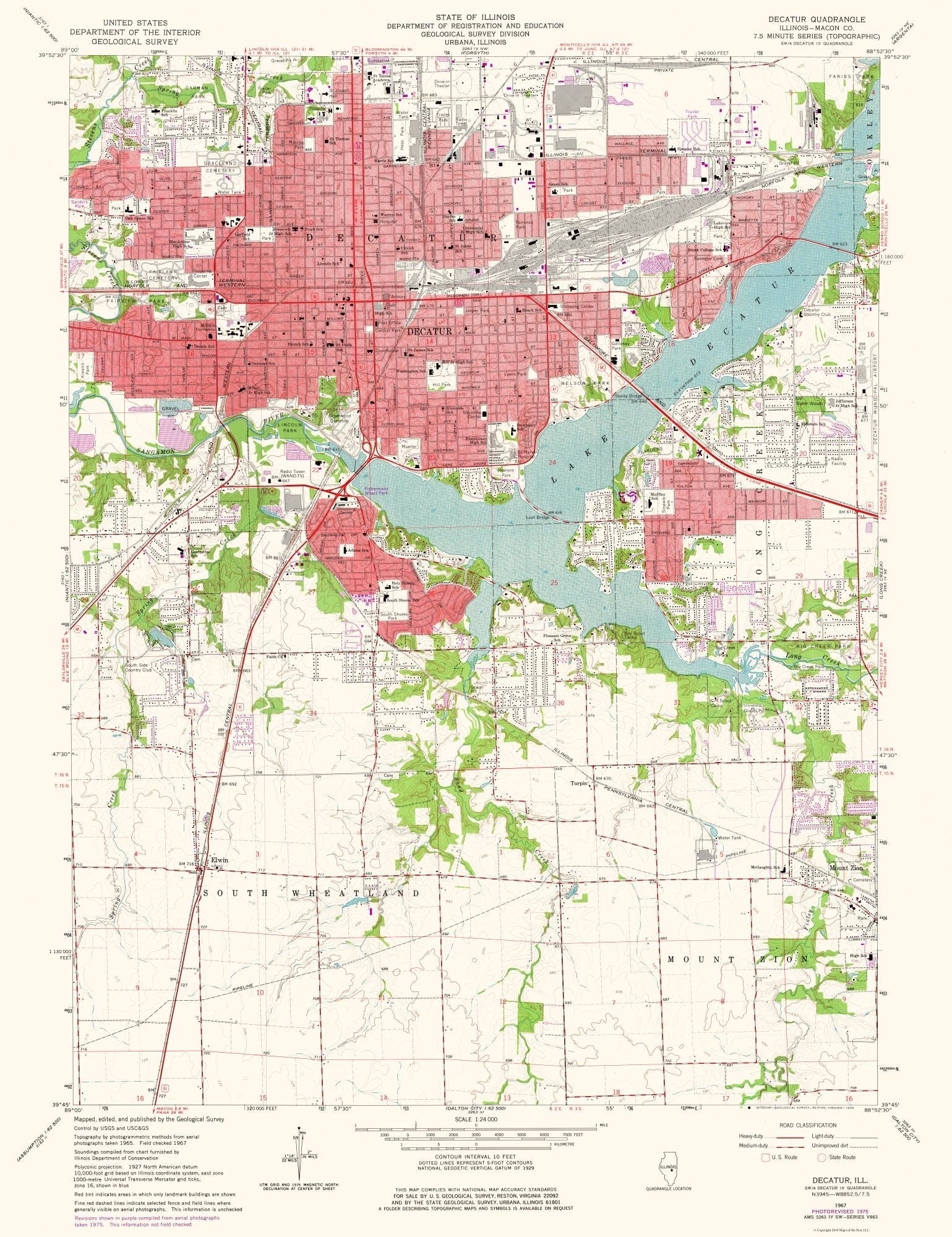 Topographical Map - Decatur Illinois Quad - USGS 1975 - 23 x 29.90 ...