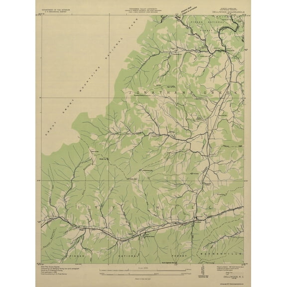 Topographical Map - Dellwood North Carolina Quad - USGS 1935 - 23 x 30.57 - Vintage Wall Art