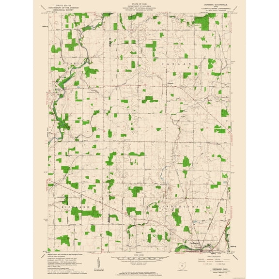 Topographical Map - Denmark Ohio Quad - USGS 1961 - Vintage Wall Art