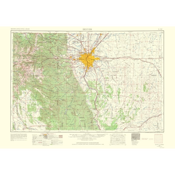 Topographical Map - Denver Colorado Sheet - USGS 1966 - 23 x 32.94 - Vintage Wall Art