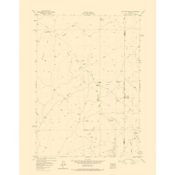 Topographical Map - Dry Fork Ranch Wyoming Quad - USGS 1973 - 23 x 29.41 - Vintage Wall Art