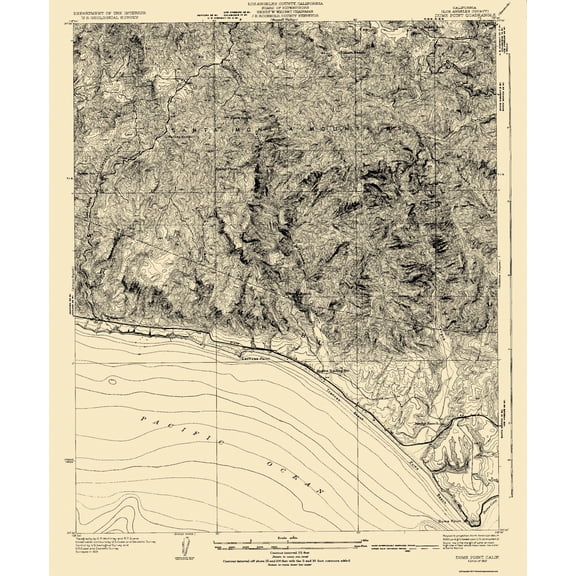 Topographical Map - Dume Point California Quad - USGS 1932 - Vintage Wall Art