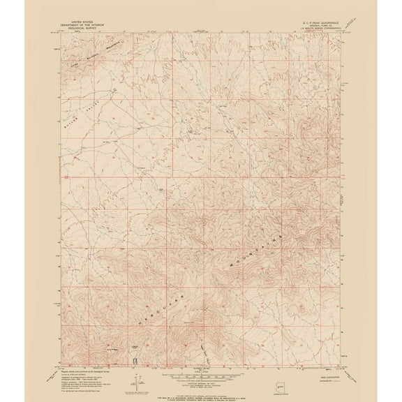 Topographical Map - E C P Peak Arizona Quad - USGS 1967 - 23 x 26.22 - Vintage Wall Art