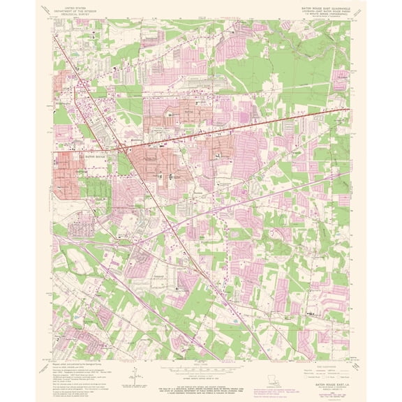 Topographical Map - East Baton Rouge Louisiana Quad - USGS 1963 - Vintage Wall Art