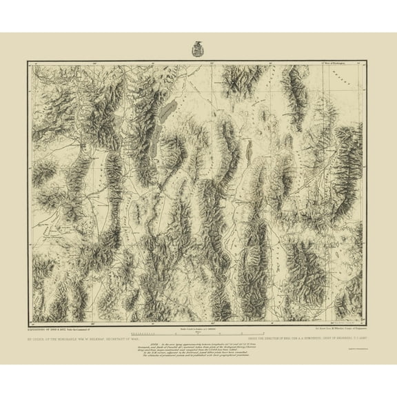 Topographical Map - Eastern Nevada Western Utah Sheet - US Army 1872 - 23 x 27.43 - Vintage Wall Art