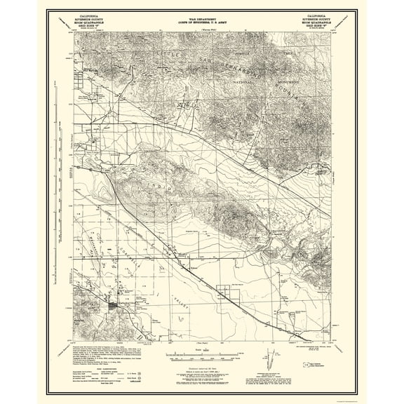 Topographical Map - Edom California Quad Grid F - US Army 1944 - Vintage Wall Art