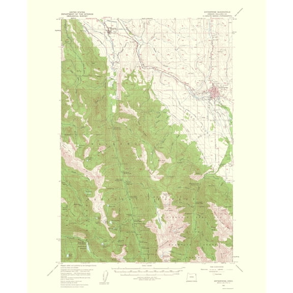 Topographical Map - Enterprise Oregon Quad - USGS 1963 - Vintage Wall Art