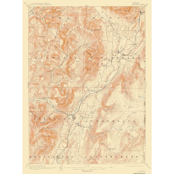 Topographical Map - Equinox Vermont Quad - USGS 1900 - Vintage Wall Art