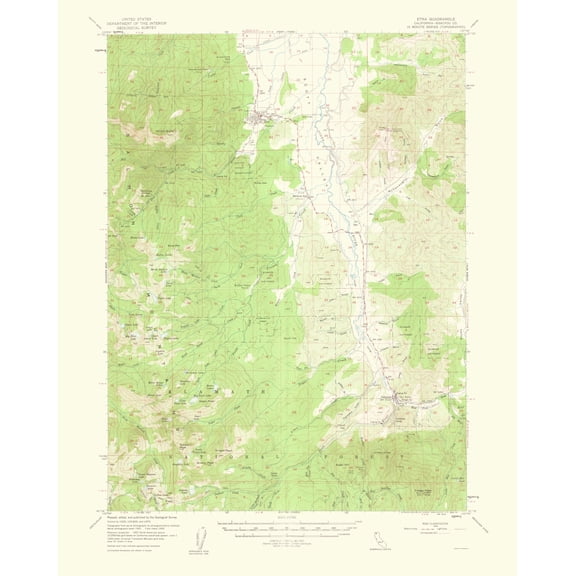 Topographical Map - Etna California Quad - USGS 1963 - 23 x 28.83 - Vintage Wall Art