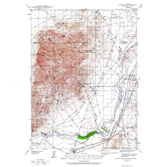 Topographical Map - Eugene Mt Area Nevada - USGS 1939 - Vintage Wall Art