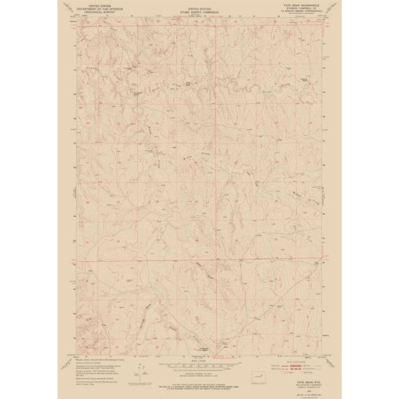 Topographical Map - Fats Draw Wyoming Quad - USGS 1953 - Vintage Wall Art