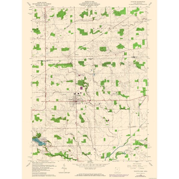 Topographical Map - Fayette Ohio Quad - USGS 1960 - Vintage Wall Art
