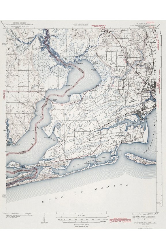 Topographical Map - Florida Alabama Fort Barrancas Quad - USGS 1943 - 23 x 28.92 - Vintage Wall Art