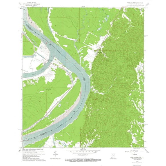 Topographical Map - Fort Adams Mississippi Quad - USGS 1965 - Vintage Wall Art