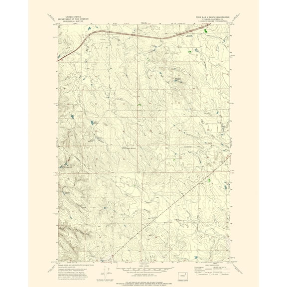 Topographical Map - Four Bar Ranch Wyoming Quad - USGS 1971 - 23 x 28.59 - Vintage Wall Art