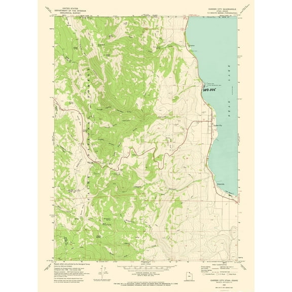 Topographical Map - Garden City Utah Quad - USGS 1969 - 23 x 30.97 - Vintage Wall Art