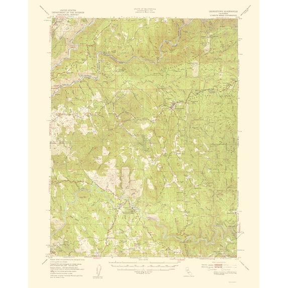 Topographical Map - Georgetown California Quad - USGS 1957 - 23 x 28.62 - Vintage Wall Art
